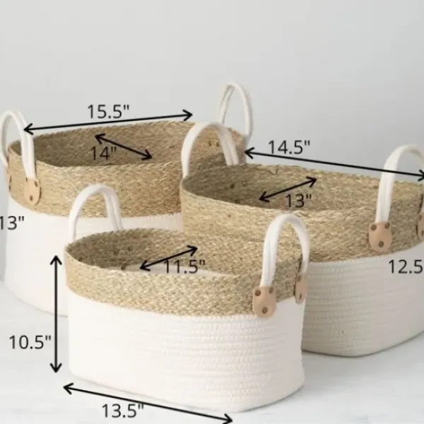 Baskets & Boxes-Kirkland's Home White And Natural Seagrass Woven Baskets, Set Of 3 White/Tan