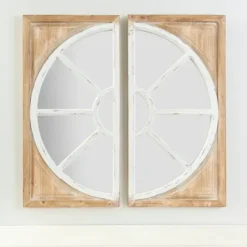 Decorative Mirrors-Kirkland's Home White And Natural Wood Wall Mirrors, Set Of 2