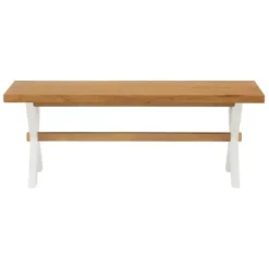 Dining Chairs-Kirkland's Home White And Natural Wood X-Frame Dining Bench White/Tan