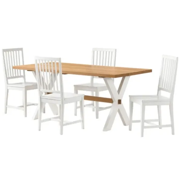 Dining Sets-Kirkland's Home White And Natural Wood X-Frame 5-Pc. Dining Set White/Tan