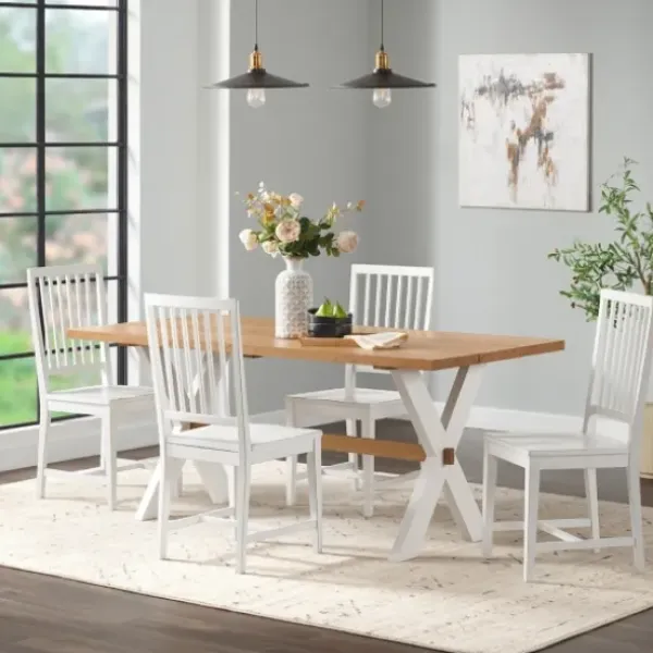 Dining Sets-Kirkland's Home White And Natural Wood X-Frame 5-Pc. Dining Set White/Tan