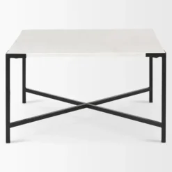 Coffee Tables-Kirkland's Home White And Onyx Marble Top Square Coffee Table