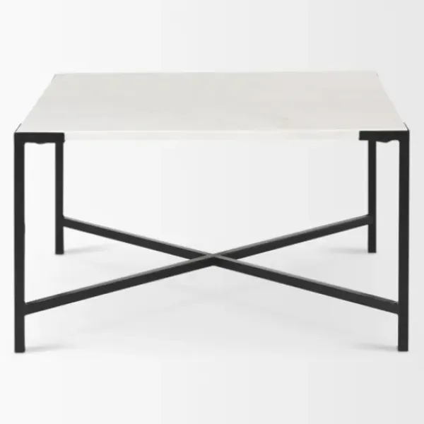 Coffee Tables-Kirkland's Home White And Onyx Marble Top Square Coffee Table