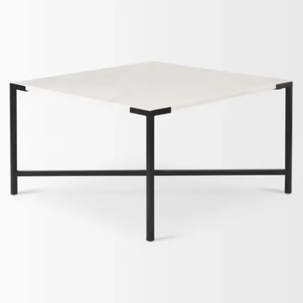 Coffee Tables-Kirkland's Home White And Onyx Marble Top Square Coffee Table