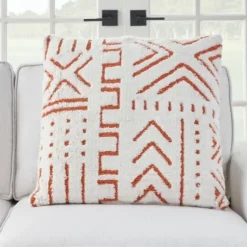 Pillows-Kirkland's Home White And Orange Tufted Geo Throw Pillow White/Orange