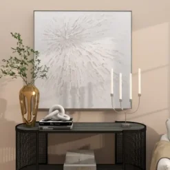 Canvas Art-Kirkland's Home White And Silver Impasto Abstract Canvas Art Print White/Silver