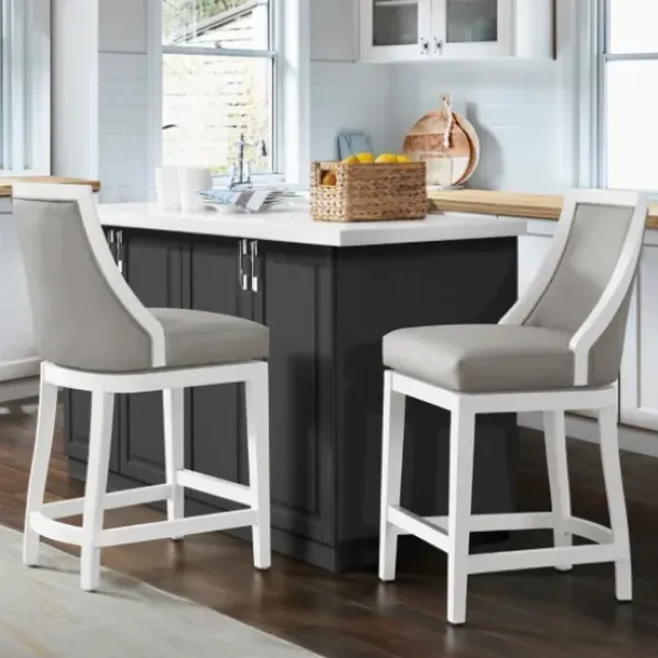 Bar Stools & Counter Height Stools-Kirkland's Home White And Swivel Counter Stools, Set Of 2 Gray
