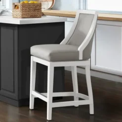 Bar Stools & Counter Height Stools-Kirkland's Home White And Swivel Counter Stool Gray