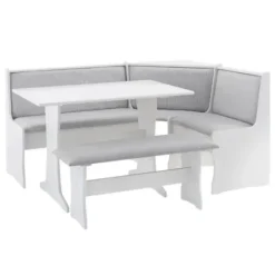 Dining Sets-Kirkland's Home White And Upholstered 3-Pc Dining Nook Set Gray