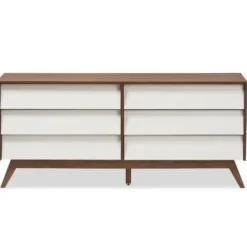 Dressers & Chests-Kirkland's Home White And Walnut Mid-Century 6-Drawer Dresser