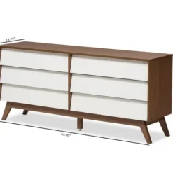 Dressers & Chests-Kirkland's Home White And Walnut Mid-Century 6-Drawer Dresser