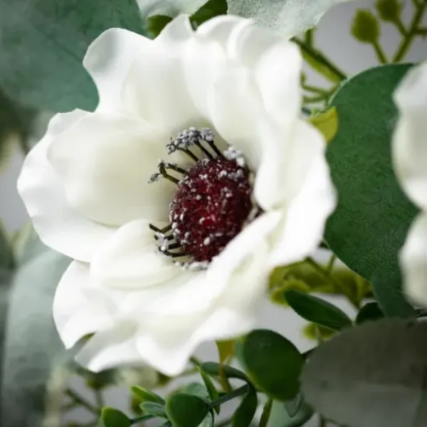 Wreaths-Kirkland's Home White Anemone Flower Wreath White/Green