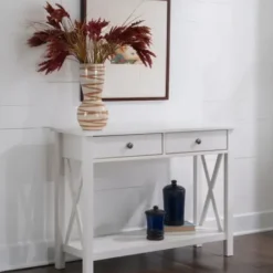 Entryway Furniture-Kirkland's Home White Antique Pine X Console Table