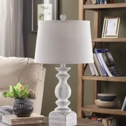 Table Lamps-Kirkland's Home White Balastra Table Lamp With Square Base Tan