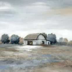 Canvas Art-Kirkland's Home White Barn In Pasture Framed Canvas Art Print Gray