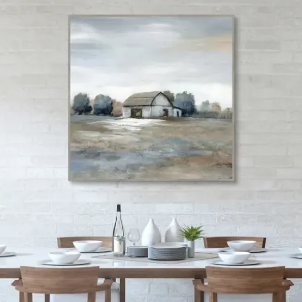 Canvas Art-Kirkland's Home White Barn In Pasture Framed Canvas Art Print Gray