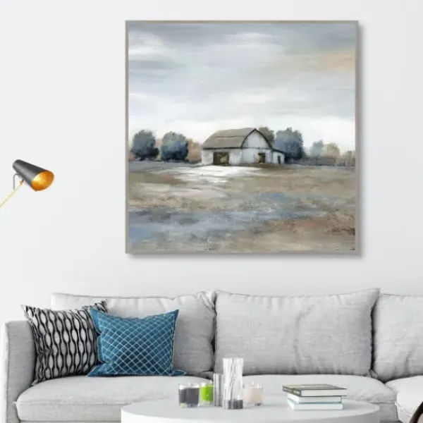Canvas Art-Kirkland's Home White Barn In Pasture Framed Canvas Art Print Gray