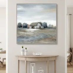 Canvas Art-Kirkland's Home White Barn In Pasture Framed Canvas Art Print Gray