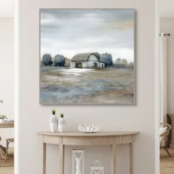 Canvas Art-Kirkland's Home White Barn In Pasture Framed Canvas Art Print Gray