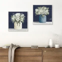 Framed Art-Kirkland's Home White Blossom Bouquet 2-Pc. Framed Wall Art Set Blue/White/Green