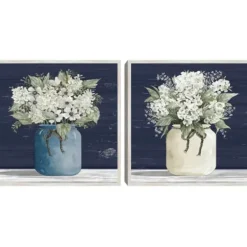 Framed Art-Kirkland's Home White Blossom Bouquet 2-Pc. Framed Wall Art Set Blue/White/Green
