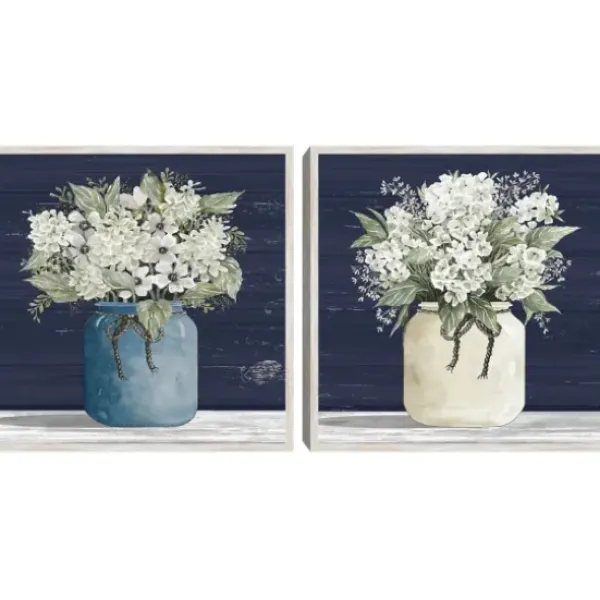 Framed Art-Kirkland's Home White Blossom Bouquet 2-Pc. Framed Wall Art Set Blue/White/Green