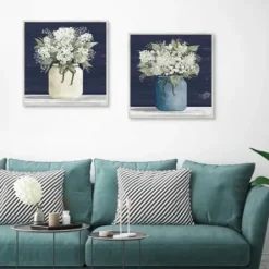 Framed Art-Kirkland's Home White Blossom Bouquet 2-Pc. Framed Wall Art Set Blue/White/Green