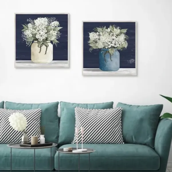 Framed Art-Kirkland's Home White Blossom Bouquet 2-Pc. Framed Wall Art Set Blue/White/Green