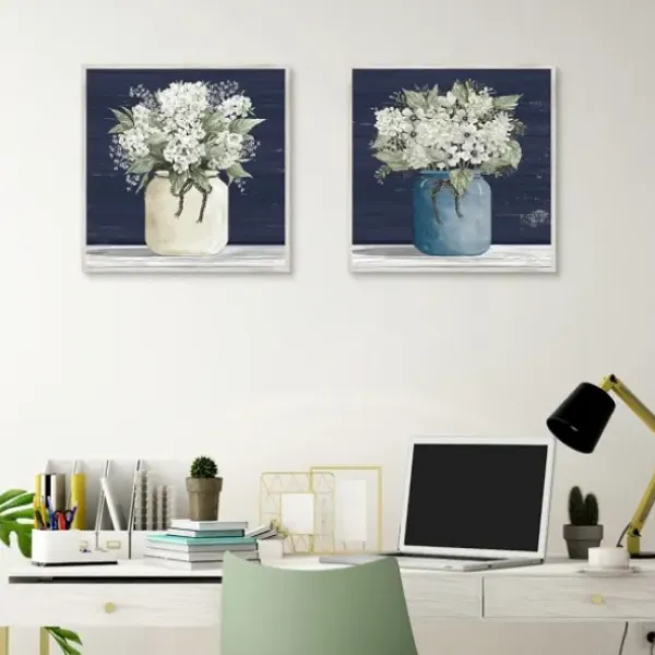 Framed Art-Kirkland's Home White Blossom Bouquet 2-Pc. Framed Wall Art Set Blue/White/Green