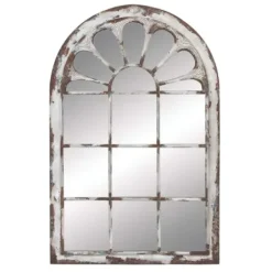 Decorative Mirrors-Kirkland's Home White Brown Rustic Window Iron Frame Wall Mirror