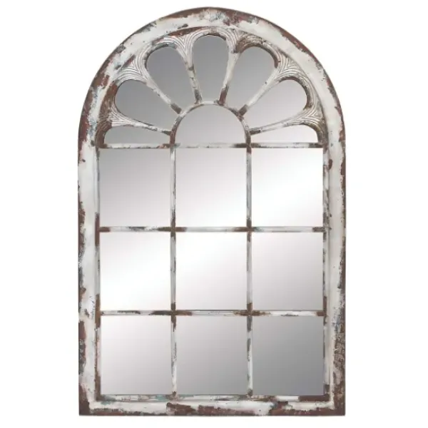 Decorative Mirrors-Kirkland's Home White Brown Rustic Window Iron Frame Wall Mirror