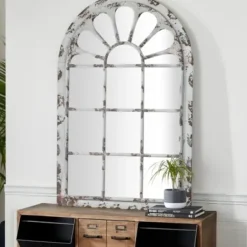 Decorative Mirrors-Kirkland's Home White Brown Rustic Window Iron Frame Wall Mirror