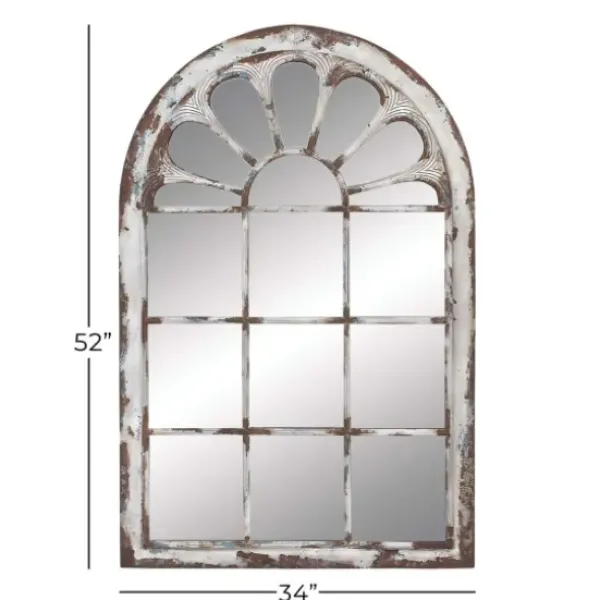 Decorative Mirrors-Kirkland's Home White Brown Rustic Window Iron Frame Wall Mirror