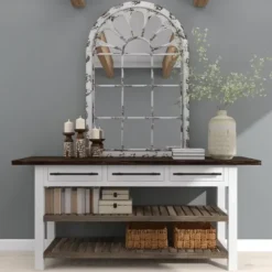 Decorative Mirrors-Kirkland's Home White Brown Rustic Window Iron Frame Wall Mirror