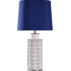 Table Lamps-Kirkland's Home White Ceramic Geometric Table Lamp With Shade Blue