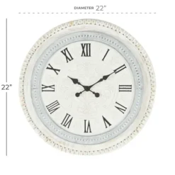 Clocks-Kirkland's Home White Distressed Wood Round Beaded Wall Clock