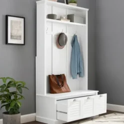 Entryway Furniture-Kirkland's Home White Ellison Hall Tree With Storage Bench