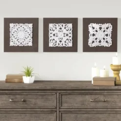 Wall Plaques-Kirkland's Home White Embellished Trinity Wall Plaques, Set Of 3 Brown/White