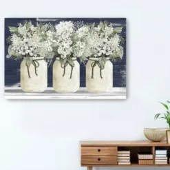 Canvas Art-Kirkland's Home White Floral Trio Giclee Canvas Art Print White/Green/Blue