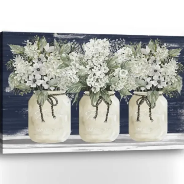 Canvas Art-Kirkland's Home White Floral Trio Giclee Canvas Art Print White/Green/Blue