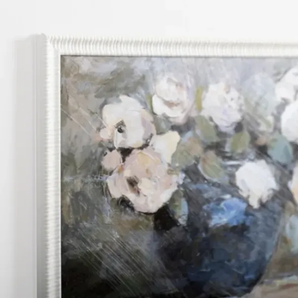Framed Art-Kirkland's Home White Flowers In Blue Vase Framed Art Print Blue/White/Gray