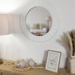 Decorative Mirrors-Kirkland's Home White Fluted Contemporary Wall Mirror