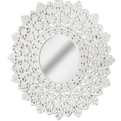 Decorative Mirrors-Kirkland's Home White Handcarved Mandala Circle Wall Mirror
