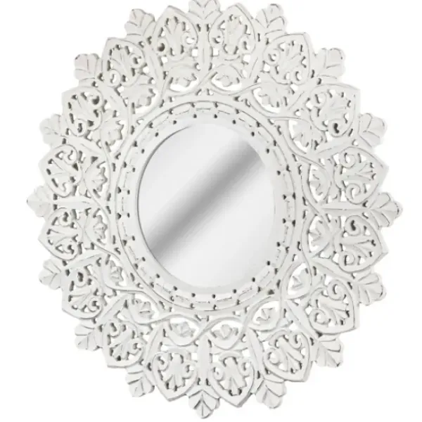 Decorative Mirrors-Kirkland's Home White Handcarved Mandala Circle Wall Mirror
