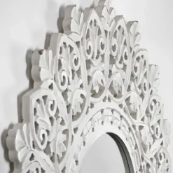 Decorative Mirrors-Kirkland's Home White Handcarved Mandala Circle Wall Mirror
