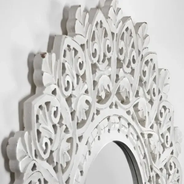 Decorative Mirrors-Kirkland's Home White Handcarved Mandala Circle Wall Mirror
