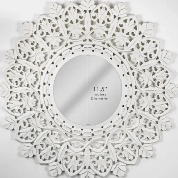 Decorative Mirrors-Kirkland's Home White Handcarved Mandala Circle Wall Mirror