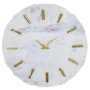 Clocks-Kirkland's Home White Marble And Gold Accent Wall Clock, 15 In.