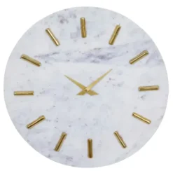 Clocks-Kirkland's Home White Marble And Gold Accent Wall Clock, 15 In.