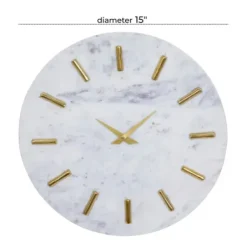 Clocks-Kirkland's Home White Marble And Gold Accent Wall Clock, 15 In.